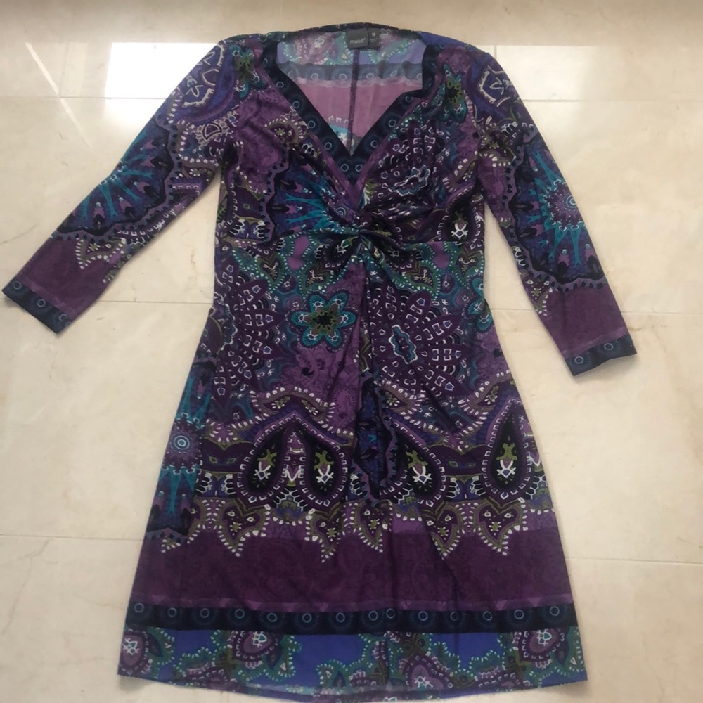 MUSE Beautiful Print Dress. Purple background. Smoke free home. Size 10